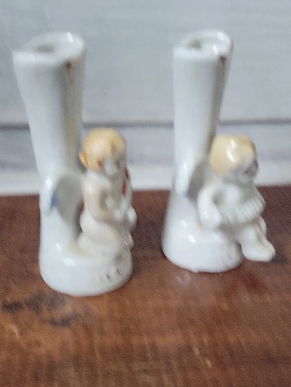 Vintage Mid Century Porcelain Cherub Angel Musician Bud Vases Japan